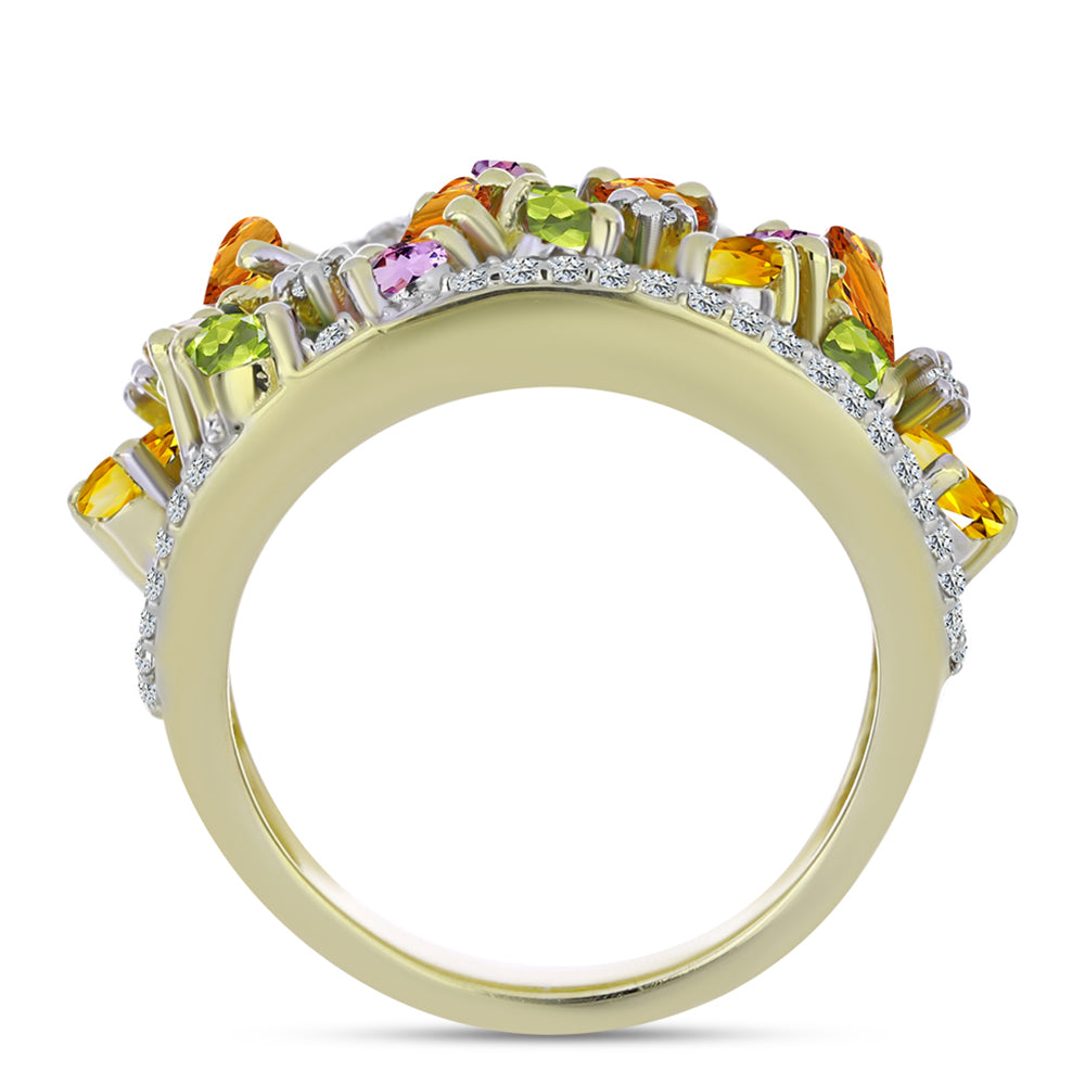 Goldplattierter Silberring mit Regenbogensaphir und weißem Topas