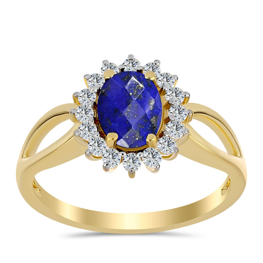 Goldplattierter Silberring mit Lapislazuli und weißem Topas