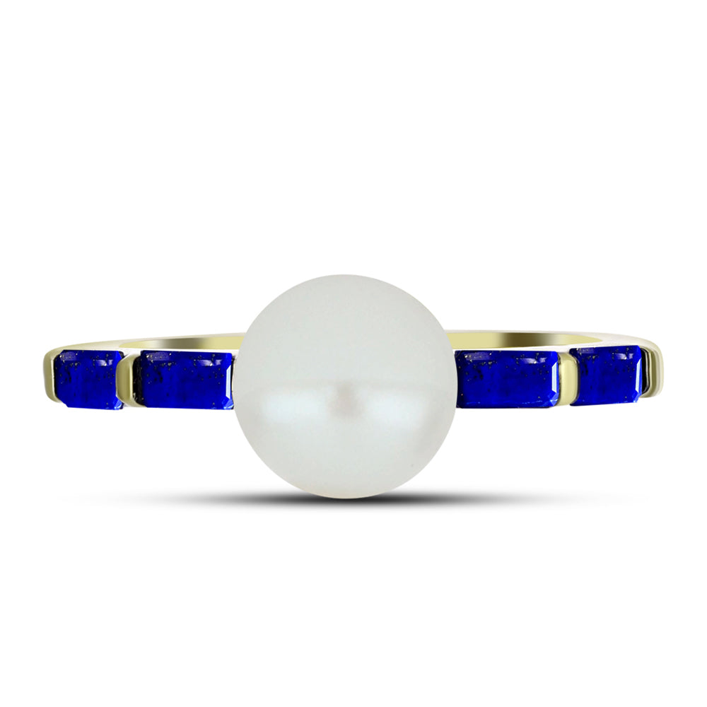 Goldplattierter Silberring mit Lapislazuli und weißer Süßwasserperle