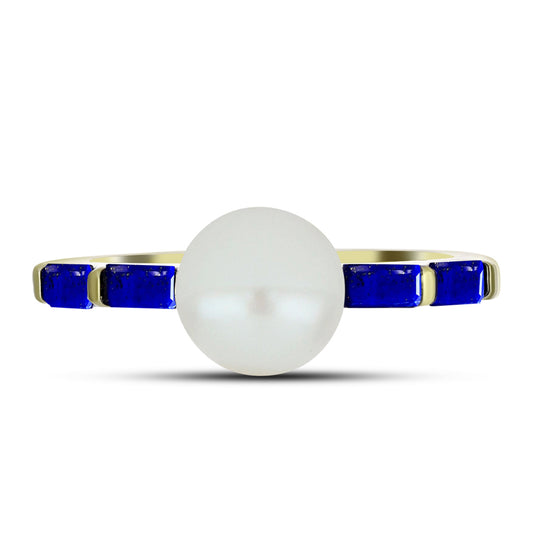 Goldplattierter Silberring mit Lapislazuli und weißer Süßwasserperle