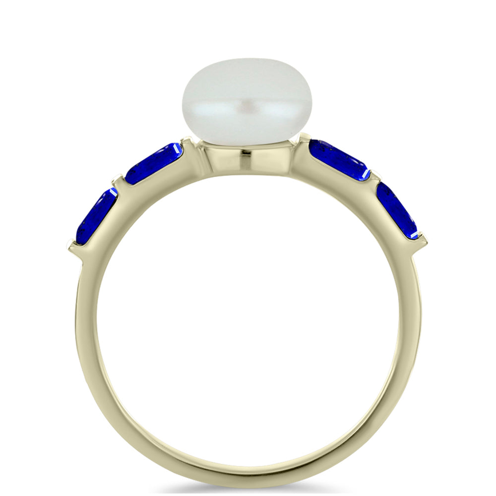 Goldplattierter Silberring mit Lapislazuli und weißer Süßwasserperle 3 