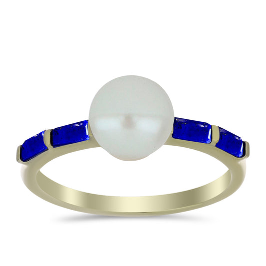 Goldplattierter Silberring mit Lapislazuli und weißer Süßwasserperle