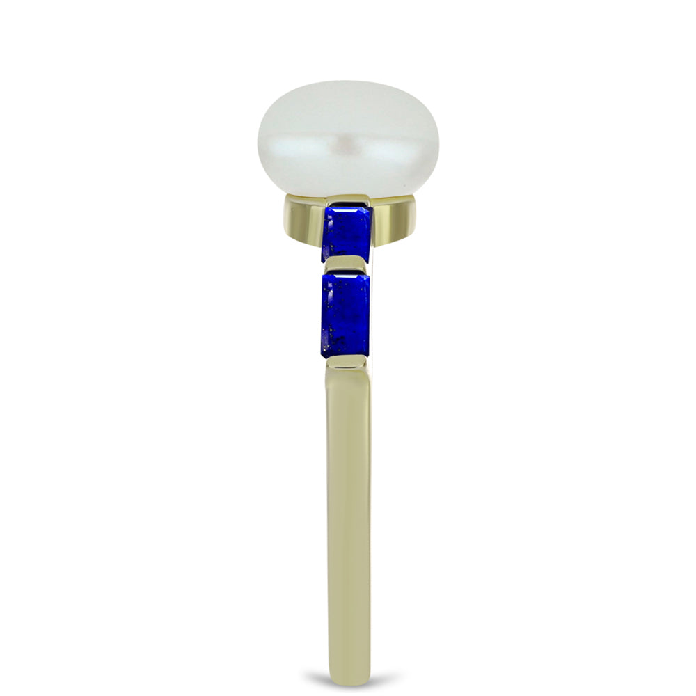 Goldplattierter Silberring mit Lapislazuli und weißer Süßwasserperle 4 