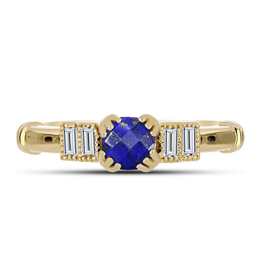 Goldplattierter Silberring mit Lapislazuli und weißem Zirkon