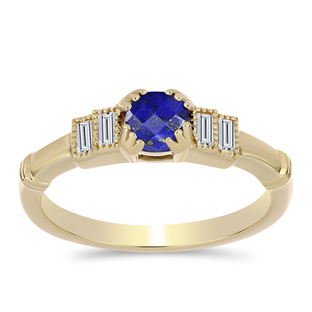 Goldplattierter Silberring mit Lapislazuli und weißem Zirkon 1 