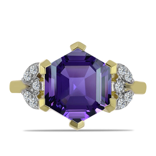 Goldplattierter Silberring mit marokkanischem Amethyst und weißem Topas