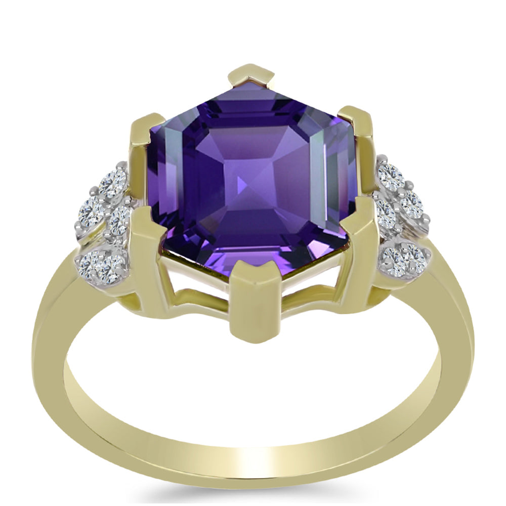 Goldplattierter Silberring mit marokkanischem Amethyst und weißem Topas 3 
