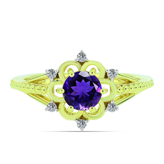 Goldplattierter Silberring mit marokkanischem Amethyst und weißem Topas