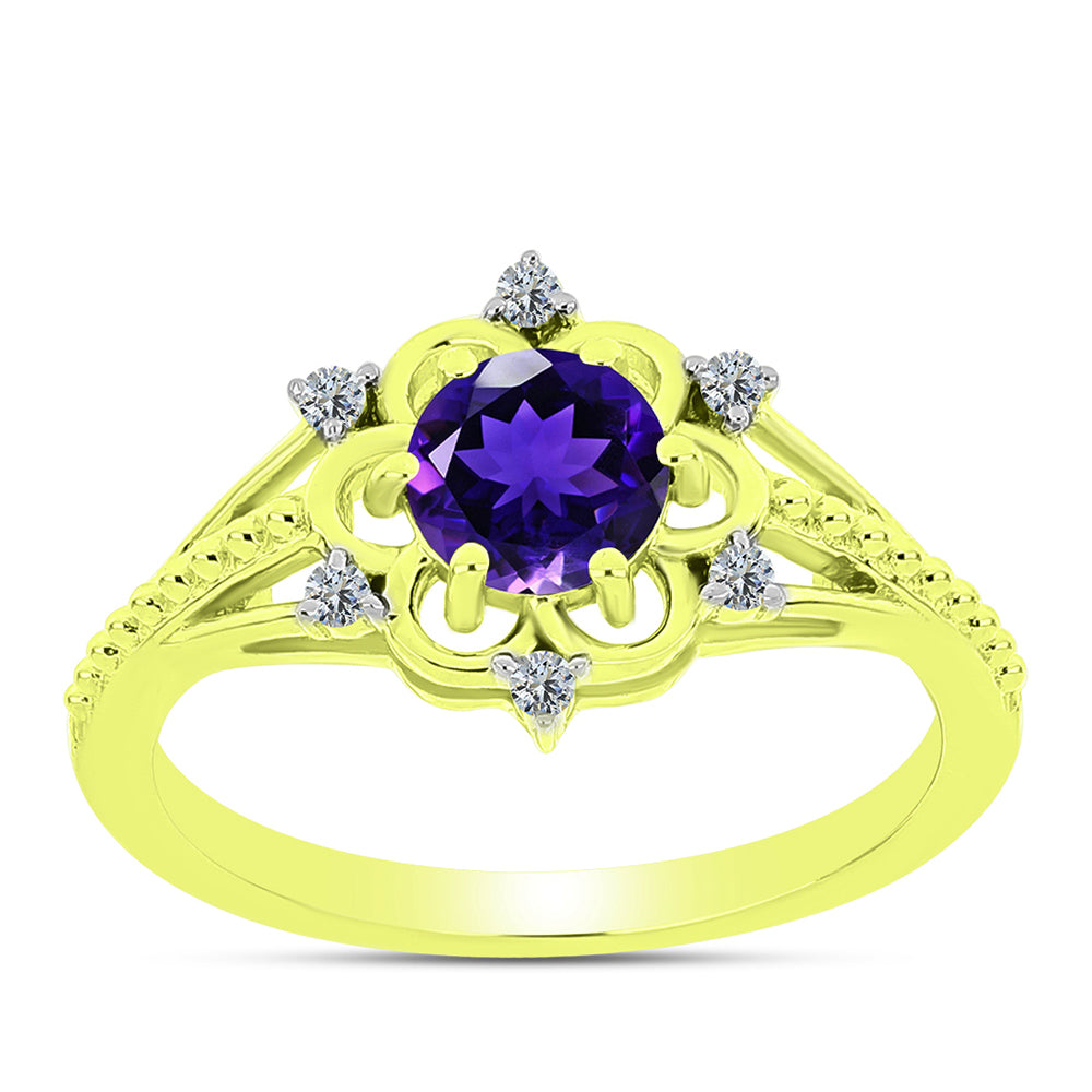 Goldplattierter Silberring mit marokkanischem Amethyst und weißem Topas 3 