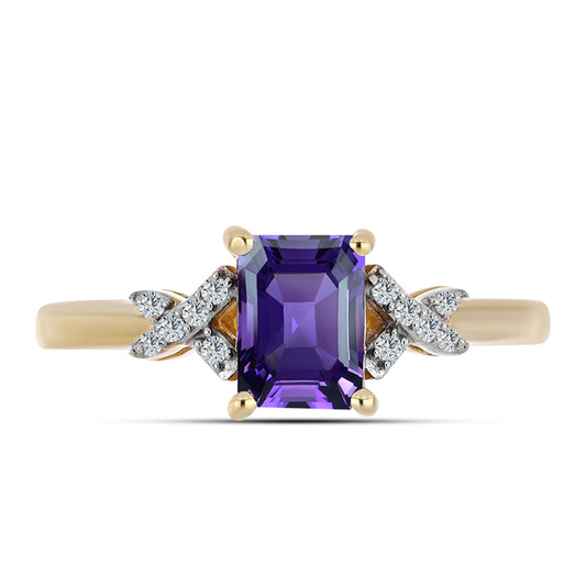 Goldplattierter Silberring mit marokkanischem Amethyst und weißem Topas