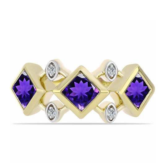 Goldplattierter Silberring mit marokkanischem Amethyst und weißem Topas