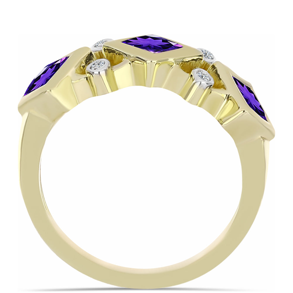 Goldplattierter Silberring mit marokkanischem Amethyst und weißem Topas 2 