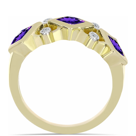 Goldplattierter Silberring mit marokkanischem Amethyst und weißem Topas