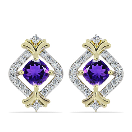Goldplattierte Silberohrringe mit marokkanischem Amethyst und weißem Topas