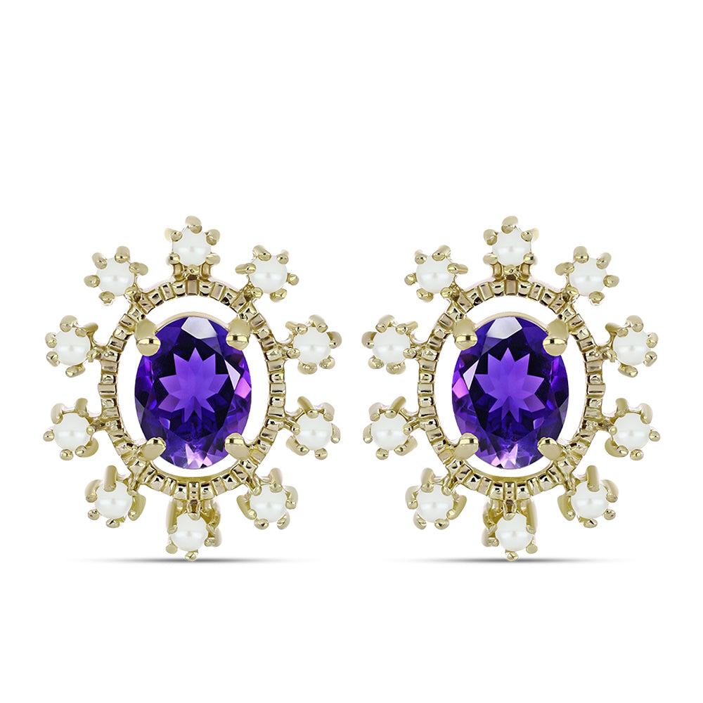 Goldplattierte Silberohrringe mit marokkanischem Amethyst und weißer Süßwasserperle