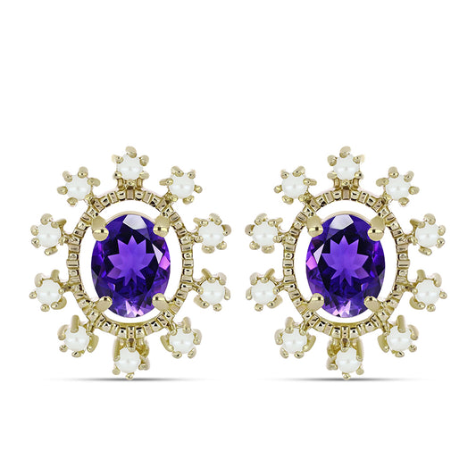 Goldplattierte Silberohrringe mit marokkanischem Amethyst und weißer Süßwasserperle