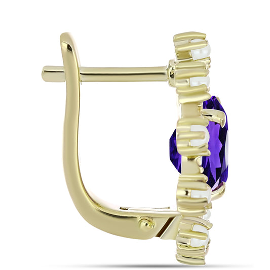 Goldplattierte Silberohrringe mit marokkanischem Amethyst und weißer Süßwasserperle