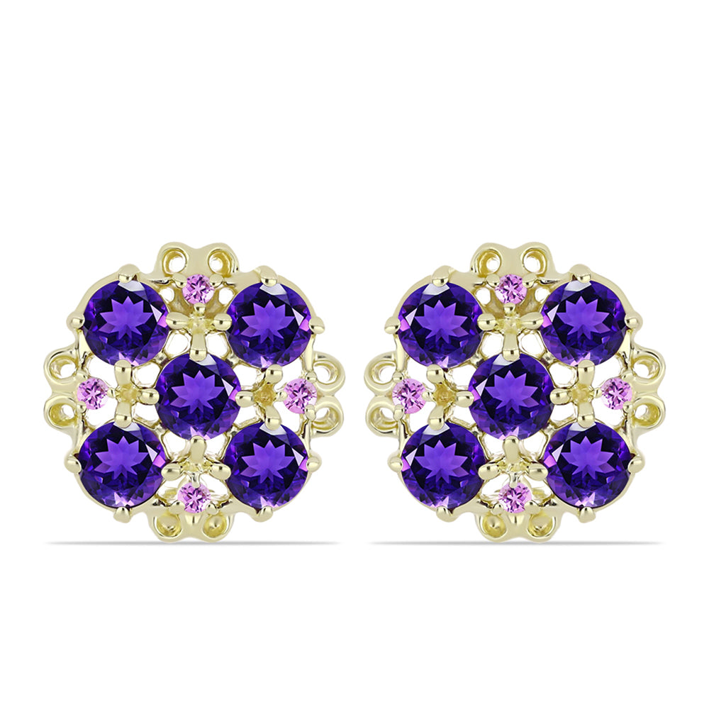 Goldplattierte Silberohrringe mit marokkanischem Amethyst und brasilianischem Amethyst 1 