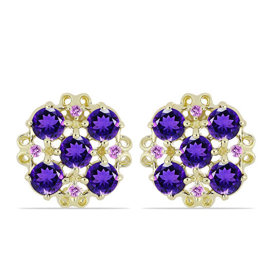 Goldplattierte Silberohrringe mit marokkanischem Amethyst und brasilianischem Amethyst
