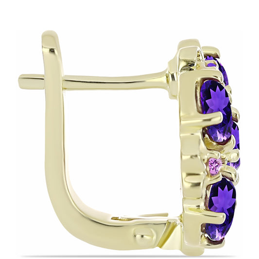 Goldplattierte Silberohrringe mit marokkanischem Amethyst und brasilianischem Amethyst