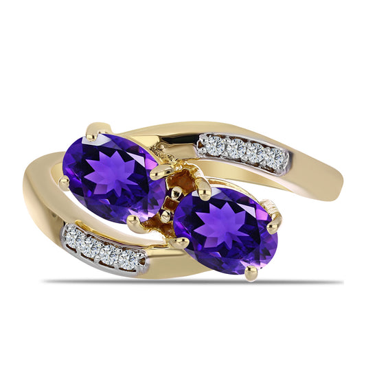 Goldplattierter Silberring mit marokkanischem Amethyst und weißem Topas