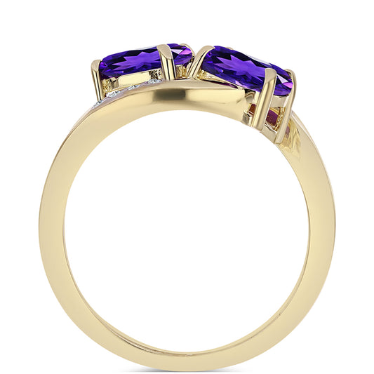 Goldplattierter Silberring mit marokkanischem Amethyst und weißem Topas