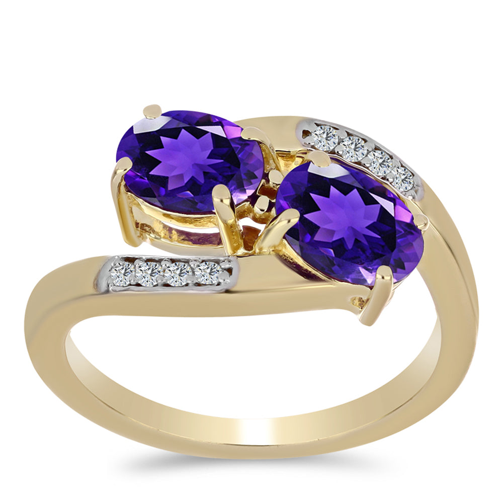 Goldplattierter Silberring mit marokkanischem Amethyst und weißem Topas 3 