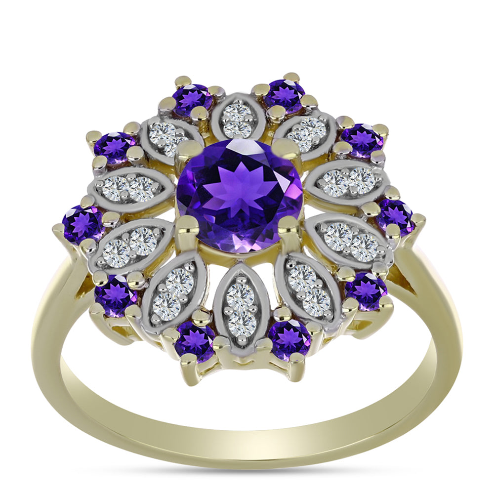 Goldplattierter Silberring mit marokkanischem Amethyst und weißem Topas 3 