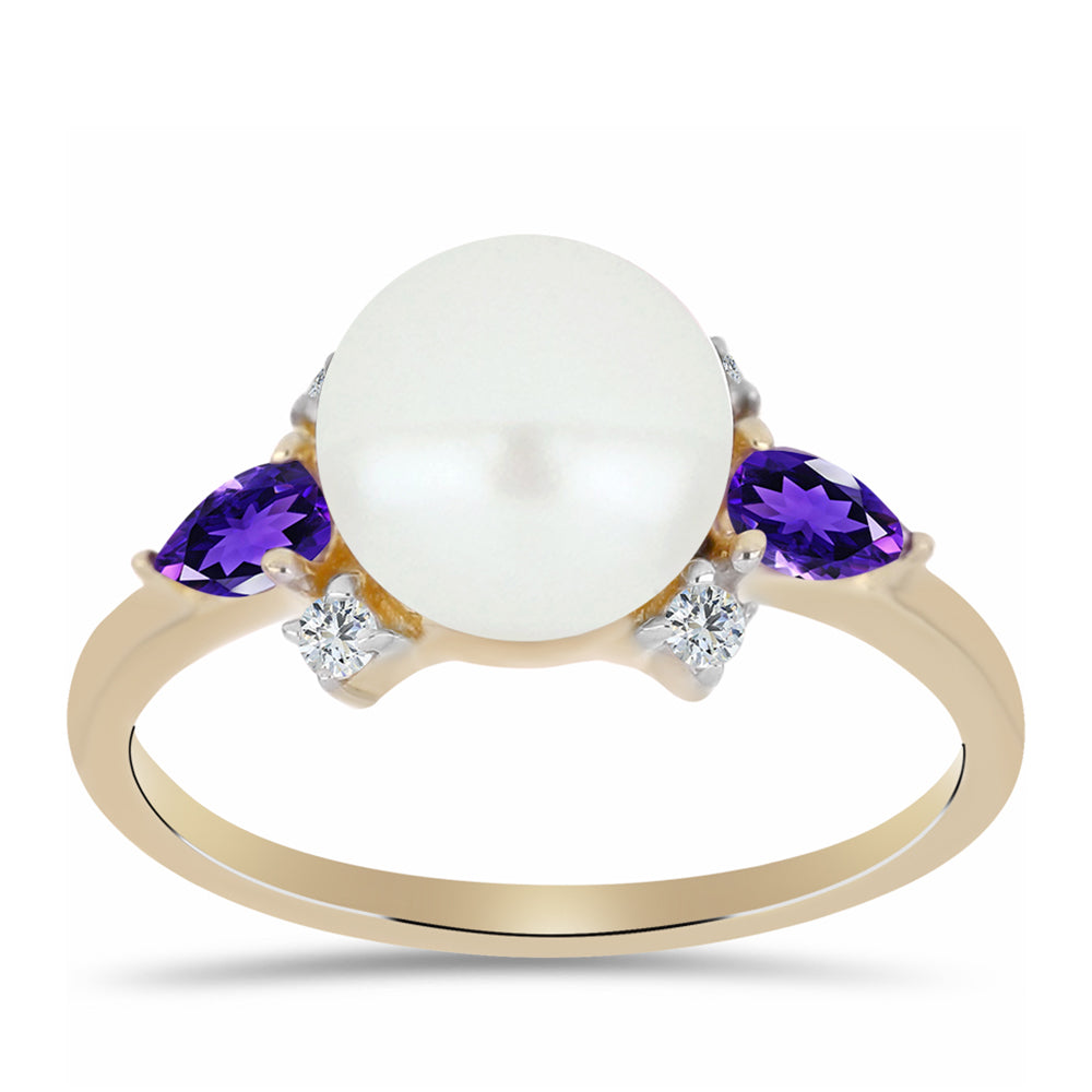 Goldplattierter Silberring mit marokkanischem Amethyst und weißer Süßwasserperle 3 