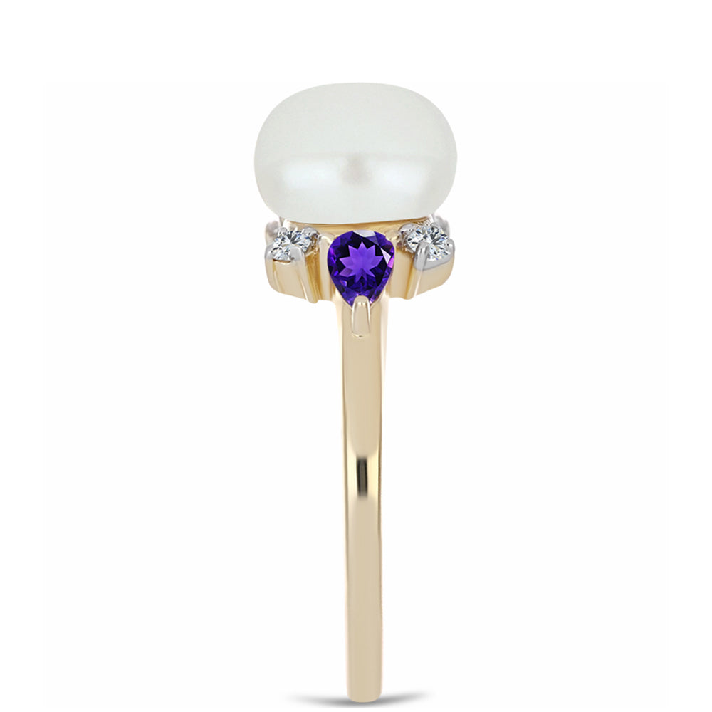 Goldplattierter Silberring mit marokkanischem Amethyst und weißer Süßwasserperle 4 