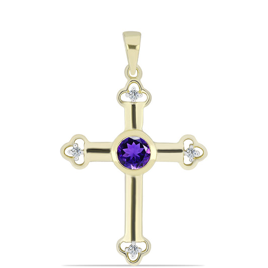 Goldplattierter Silberanhänger mit marokkanischem Amethyst und weißem Topas