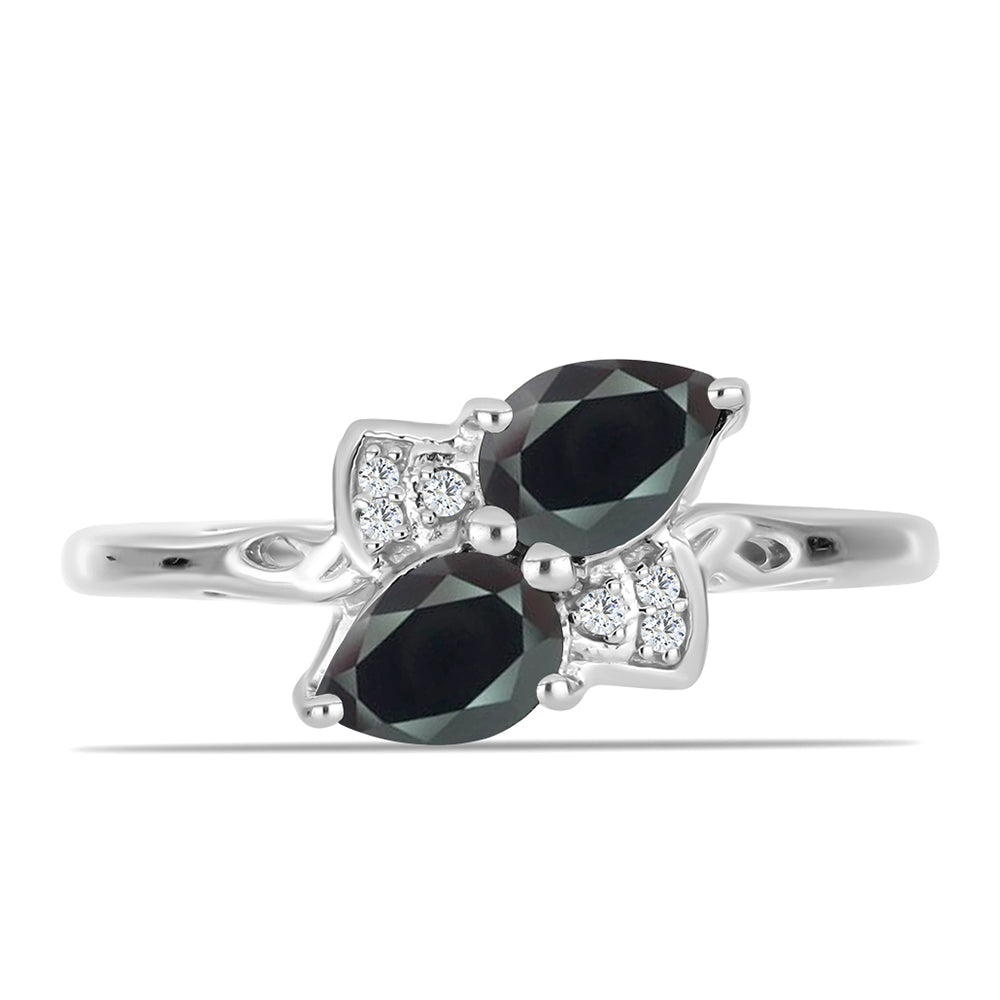 Silberring mit Obsidian und weißem Topas
