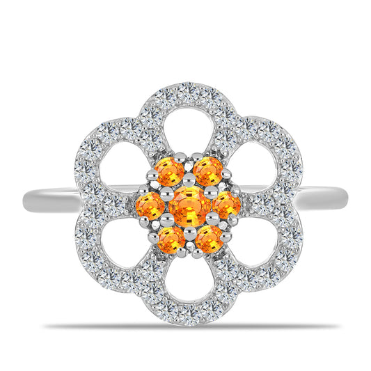 Silberring mit Padparadscha Saphir und weißem Topas