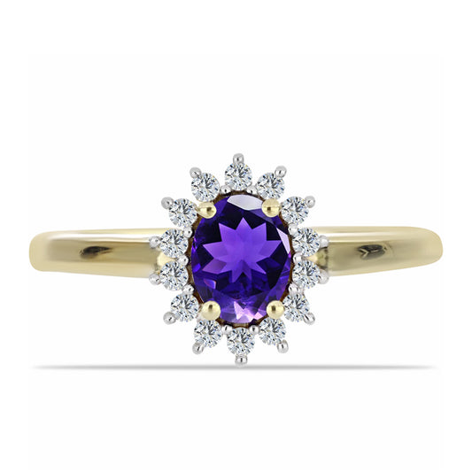Goldplattierter Silberring mit marokkanischem Amethyst und weißem Topas