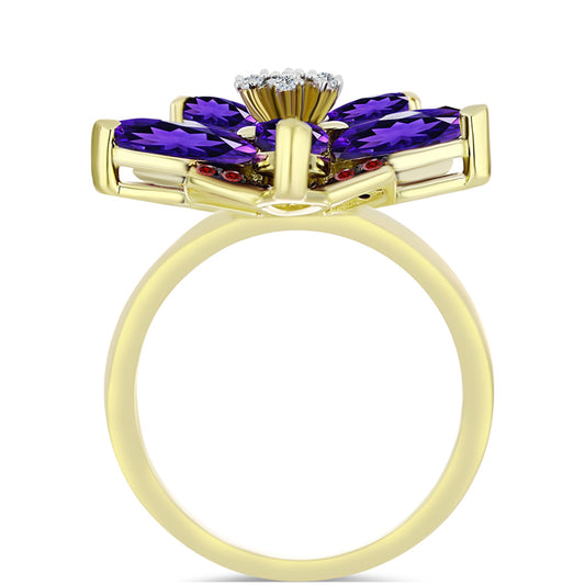 Goldplattierter Silberring mit marokkanischem Amethyst und Barton Granat