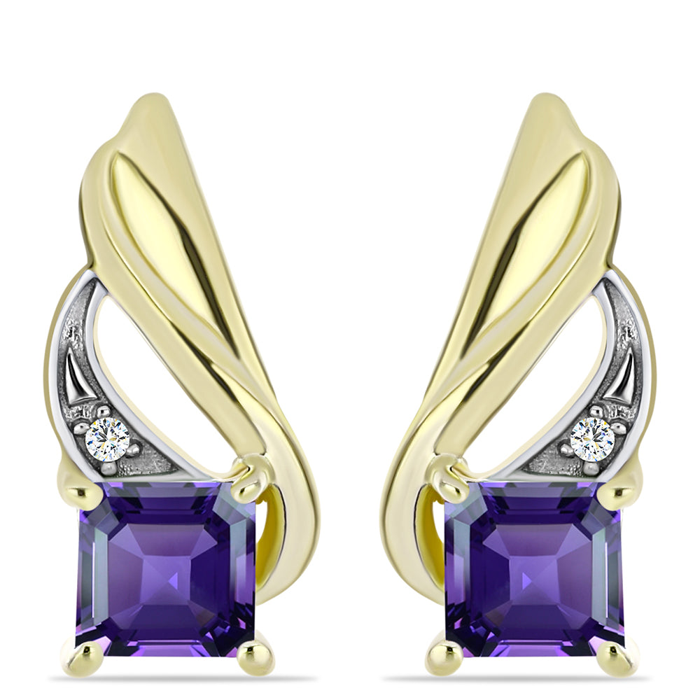 Goldplattierte Silberohrringe mit marokkanischem Amethyst und weißem Topas 1 