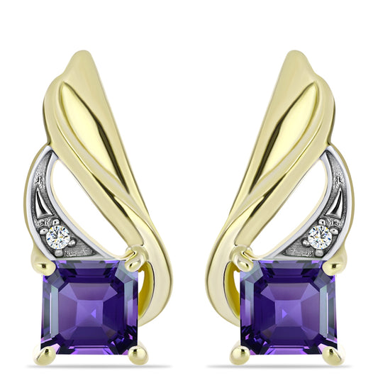 Goldplattierte Silberohrringe mit marokkanischem Amethyst und weißem Topas
