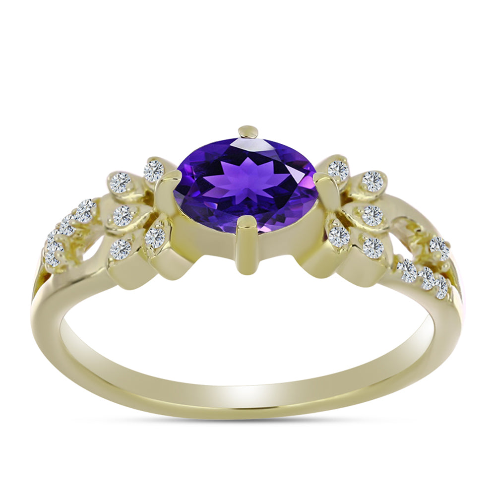 Goldplattierter Silberring mit marokkanischem Amethyst und weißem Topas 3 