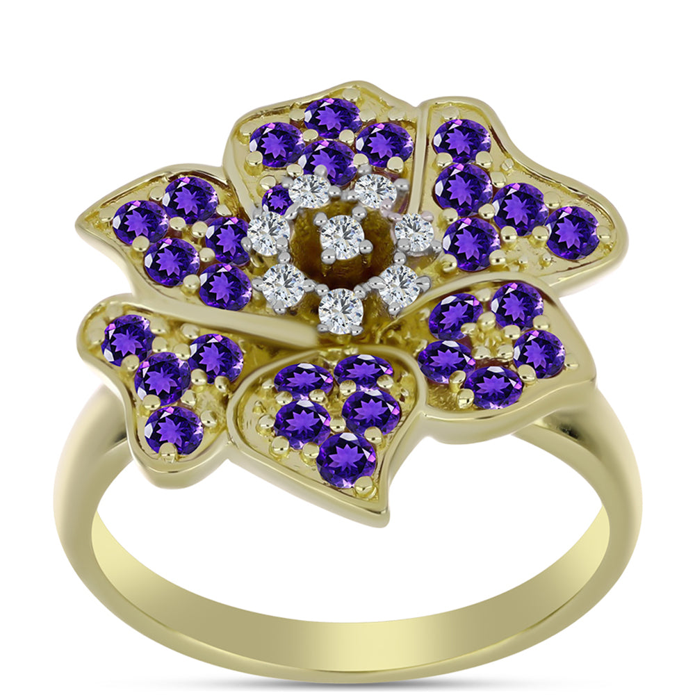 Goldplattierter Silberring mit marokkanischem Amethyst und weißem Topas 3 