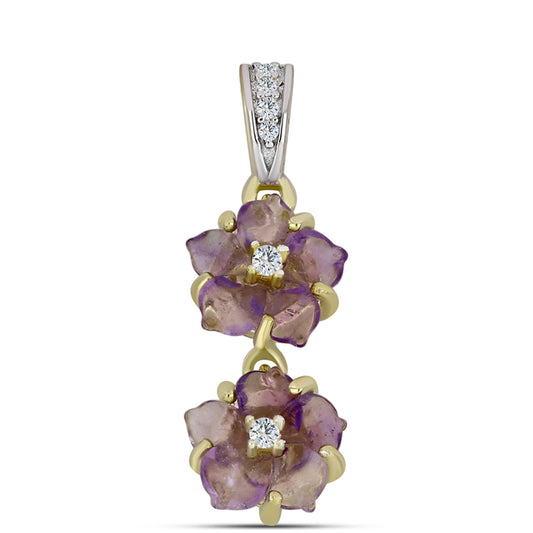Goldplattierter Silberanhänger mit marokkanischem Amethyst und brasilianischem Amethyst