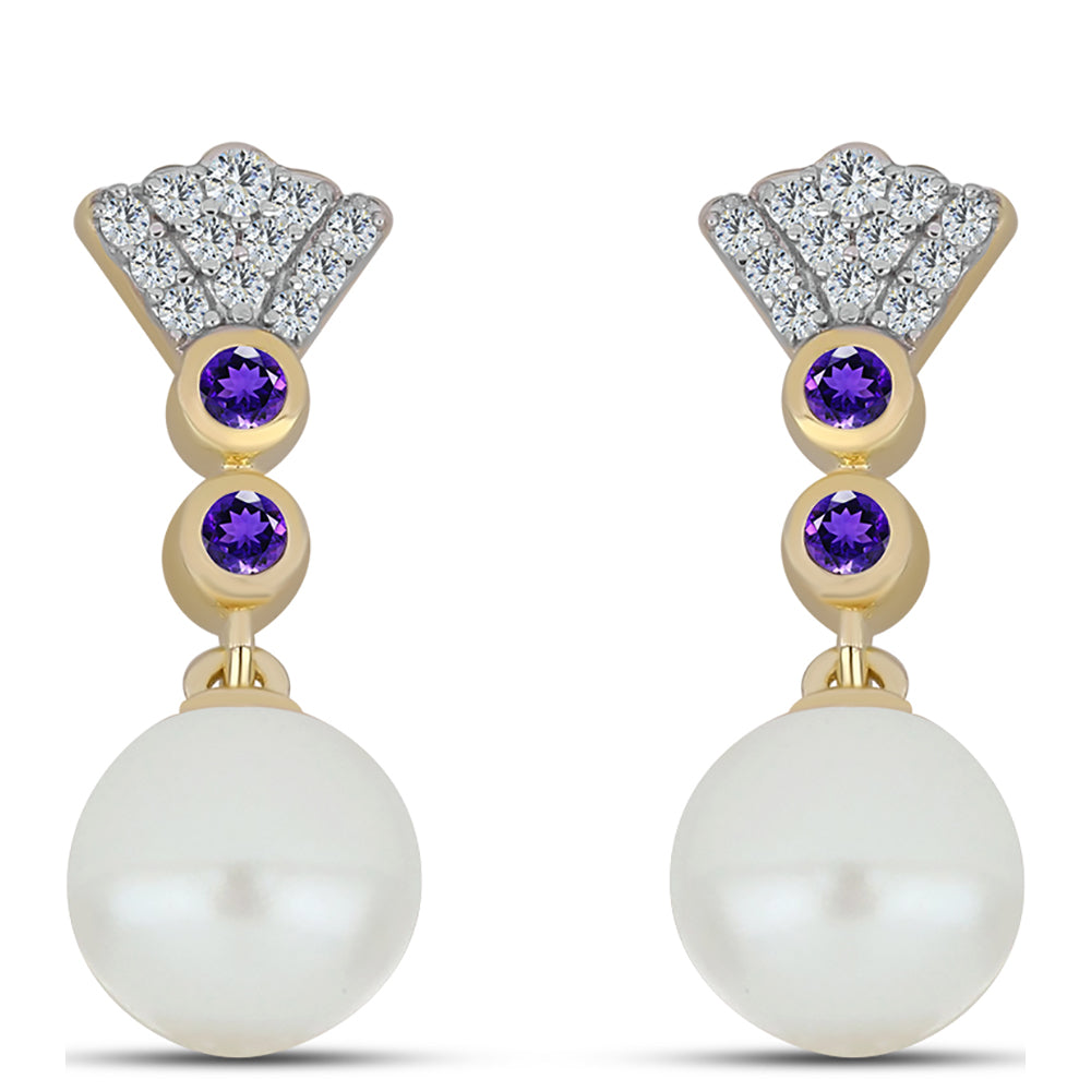 Goldplattierter Silberanhänger mit marokkanischem Amethyst und weißer Süßwasserperle 1 