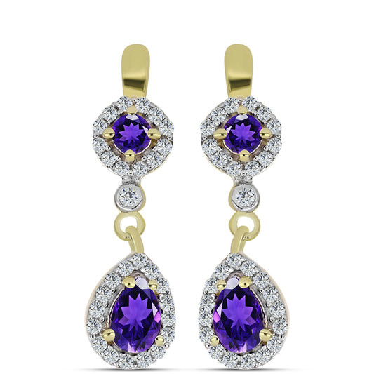 Goldplattierte Silberohrringe mit marokkanischem Amethyst und weißem Topas