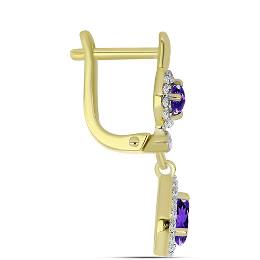 Goldplattierte Silberohrringe mit marokkanischem Amethyst und weißem Topas