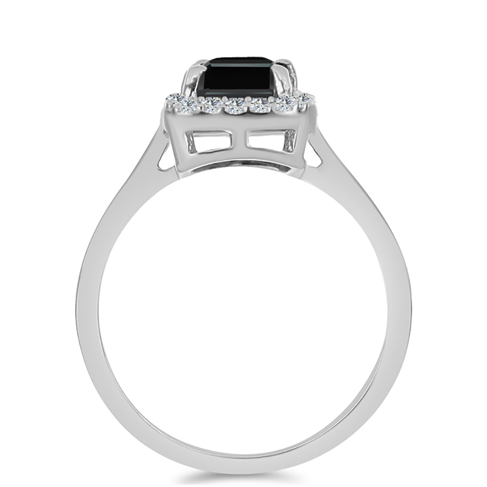 Silberring mit Obsidian und weißem Topas