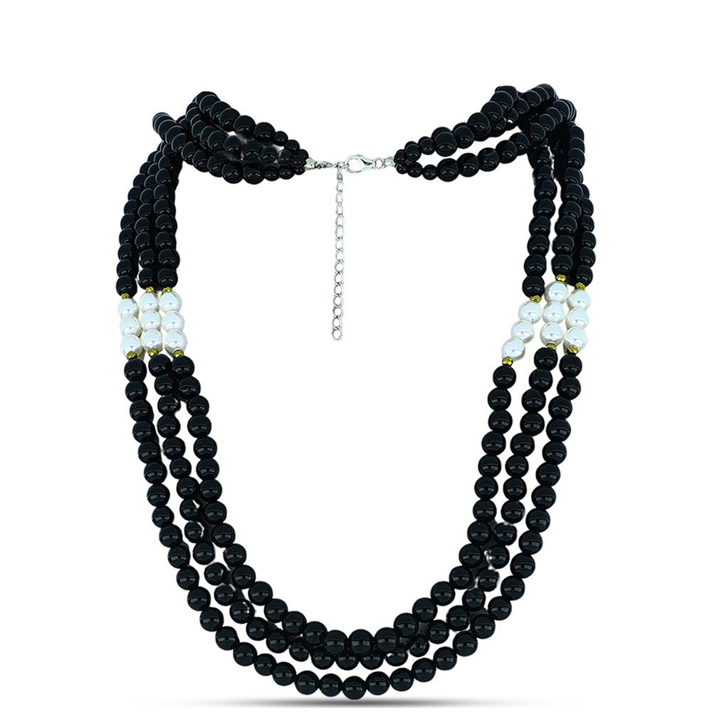 Silberhalskette mit Obsidian und weißer Süßwasserperle 1 