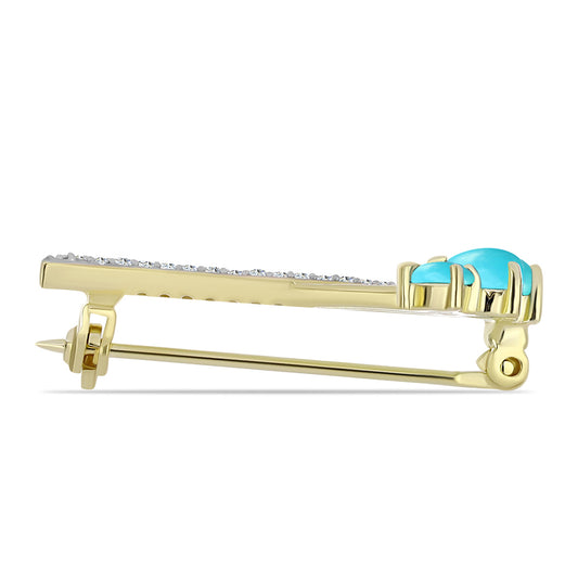 Goldplattierte Silberbrosche mit Dornröschen Türkis und weißem Topas