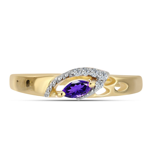 Goldplattierter Silberring mit marokkanischem Amethyst und weißem Topas