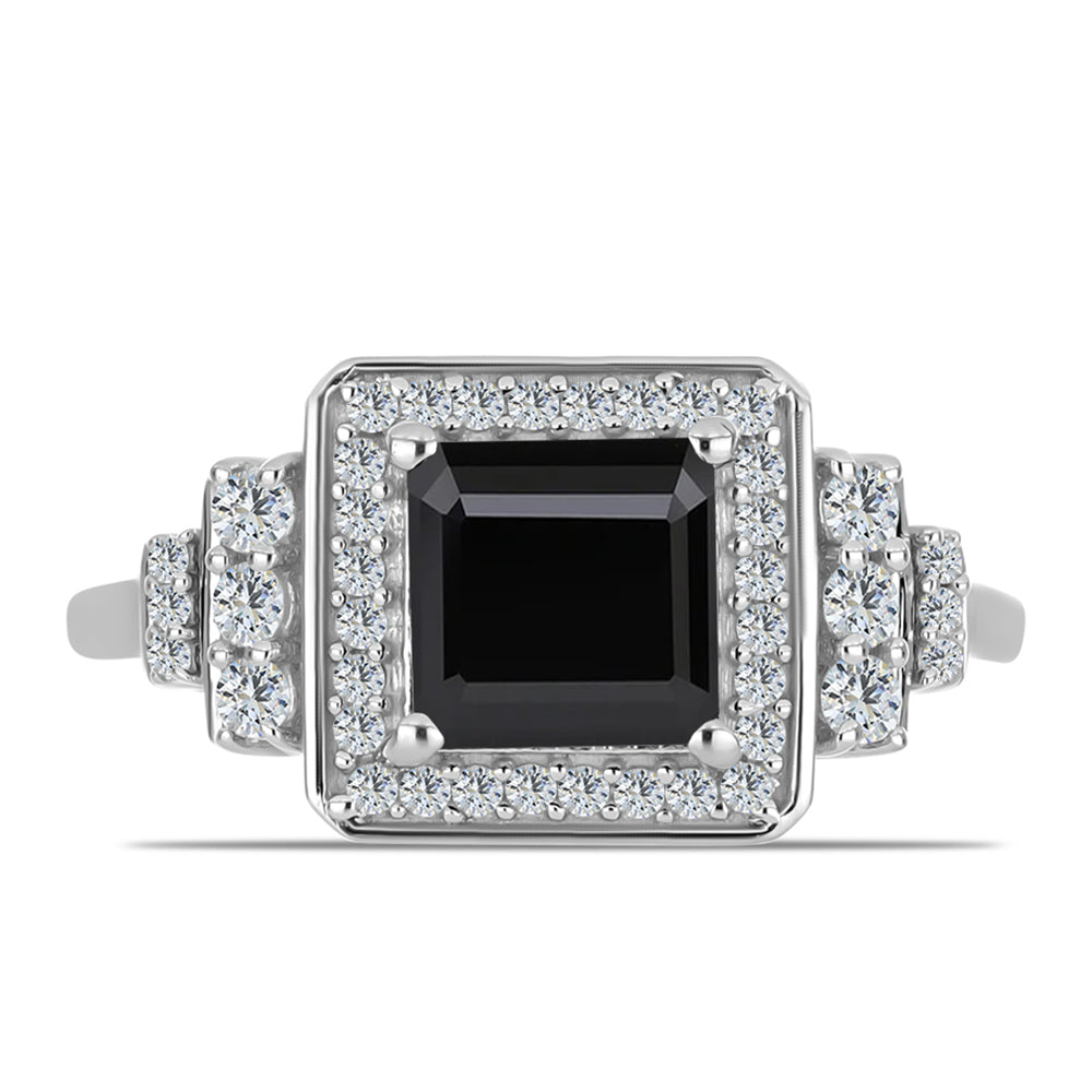 Silberring mit Obsidian und weißem Topas 1 