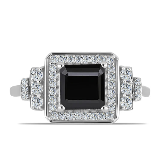 Silberring mit Obsidian und weißem Topas