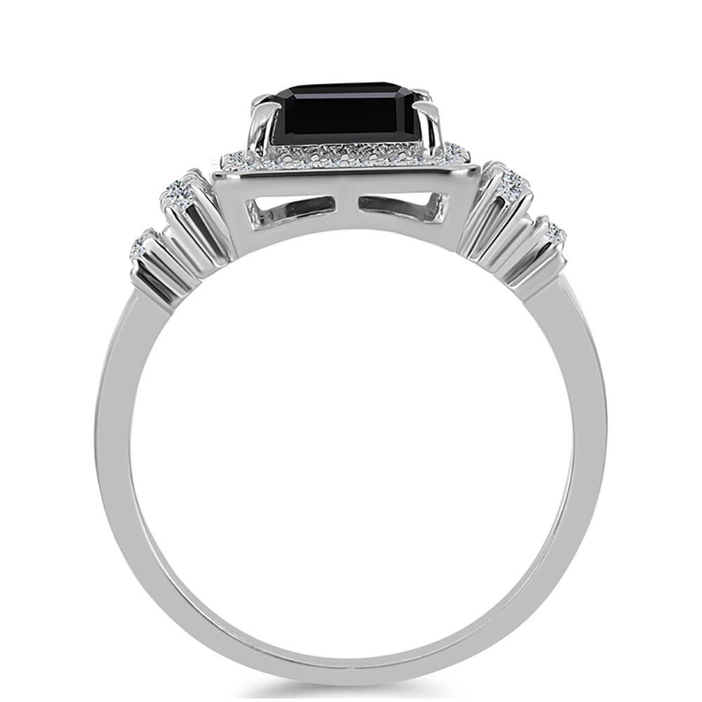 Silberring mit Obsidian und weißem Topas